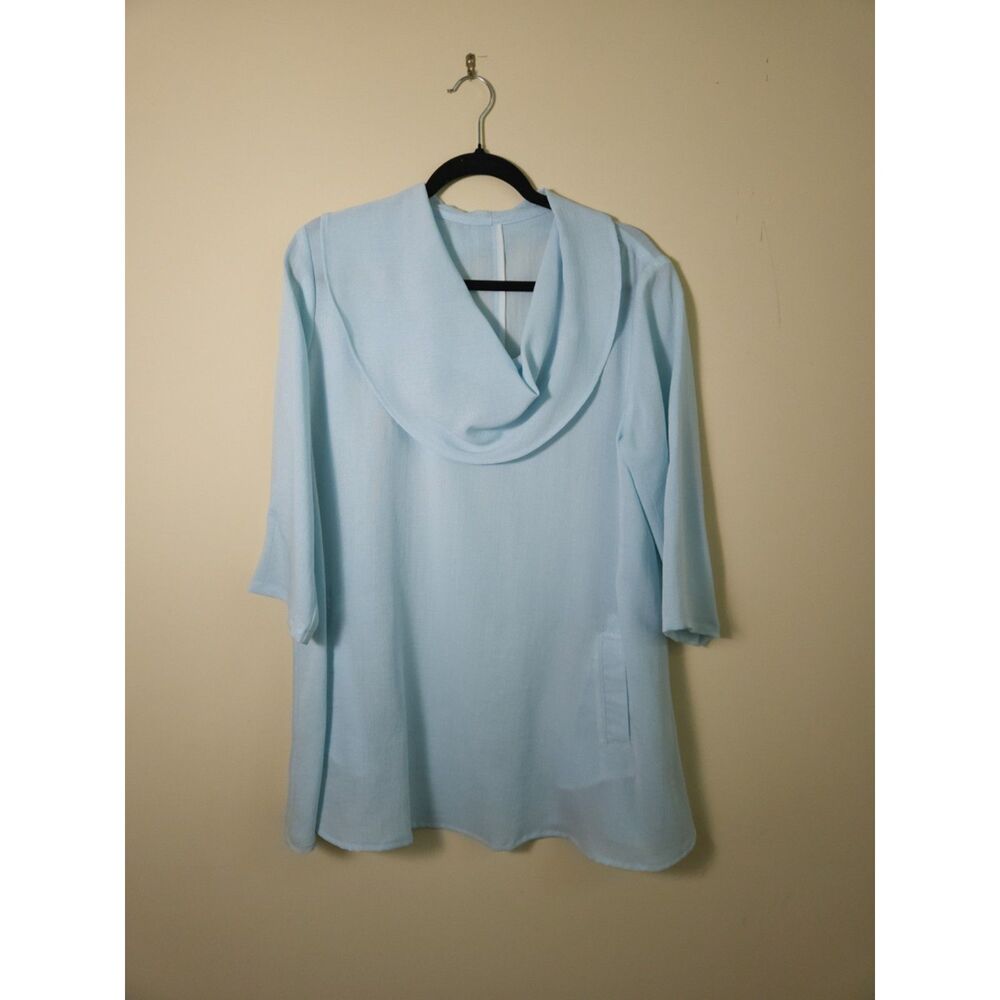 Fridaze Linen Redefined Cowl Neck Tunic Aqua / Seafoam